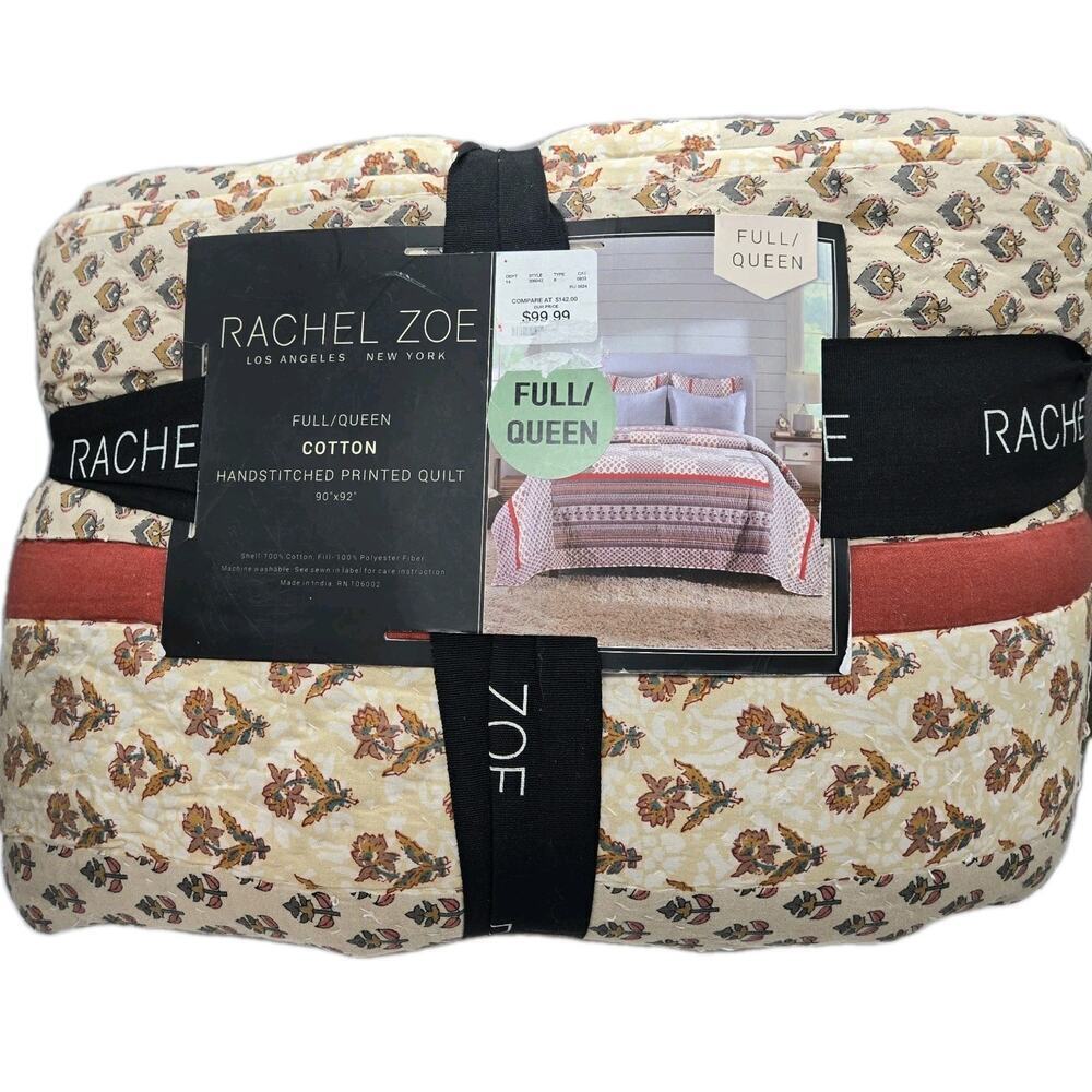Rachel Zoe 100% Cotton Hand Stitched Quilt FULL QUEEN NEW COTTAGECORE Farmhouse
